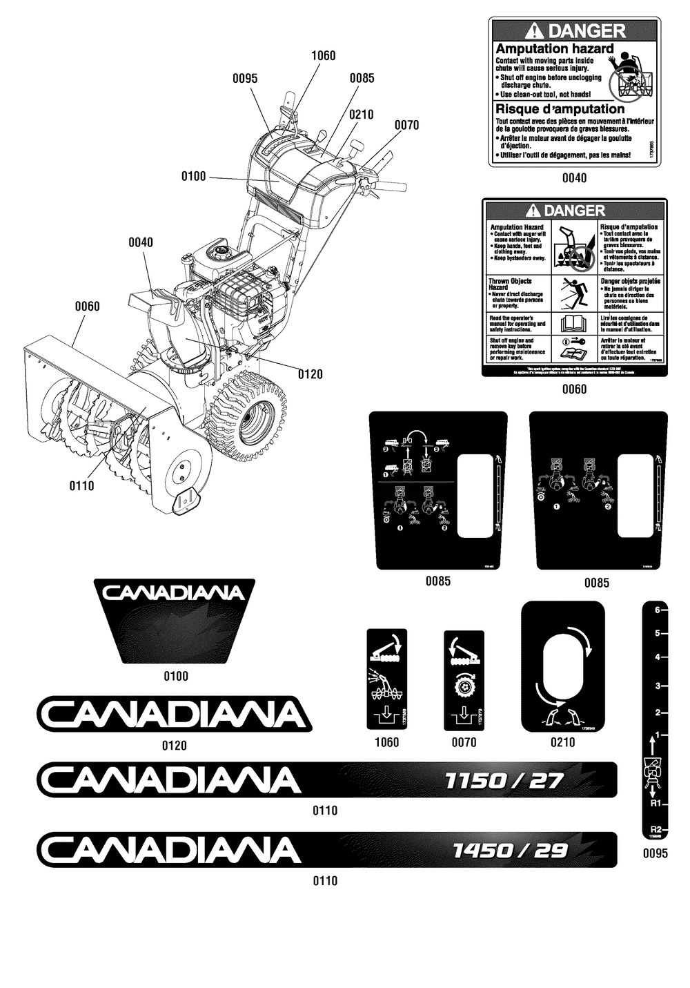 Decals Group Diagram and Parts List for 1696082 2011 Briggs and Stratton Snow Blower
